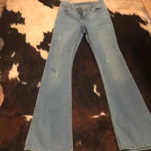 High waisted Wrangler light wash flare jeans